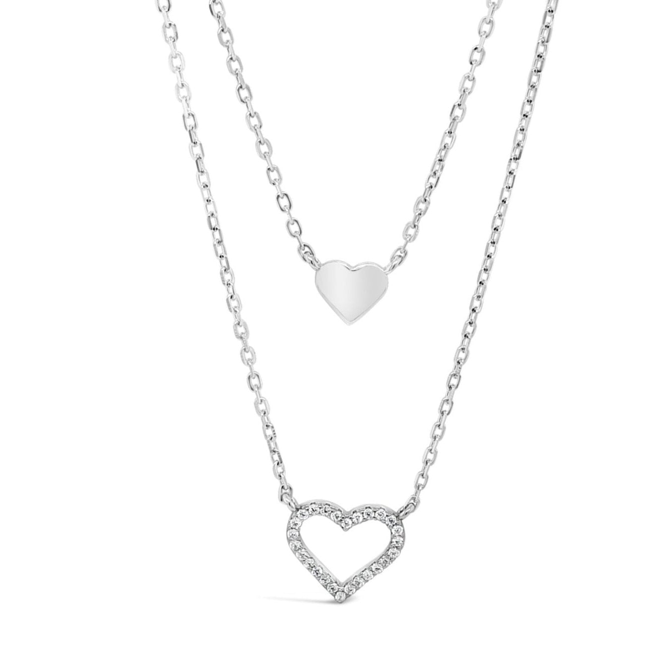 Two Hearts Sterling Silver Double Layered Necklace